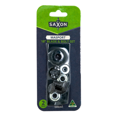 Saxon 18" Mower Blade & Bolt Set, 2 Pack, 12.7mm Hole, Suits Masport 18" Quadcut & Quickcut