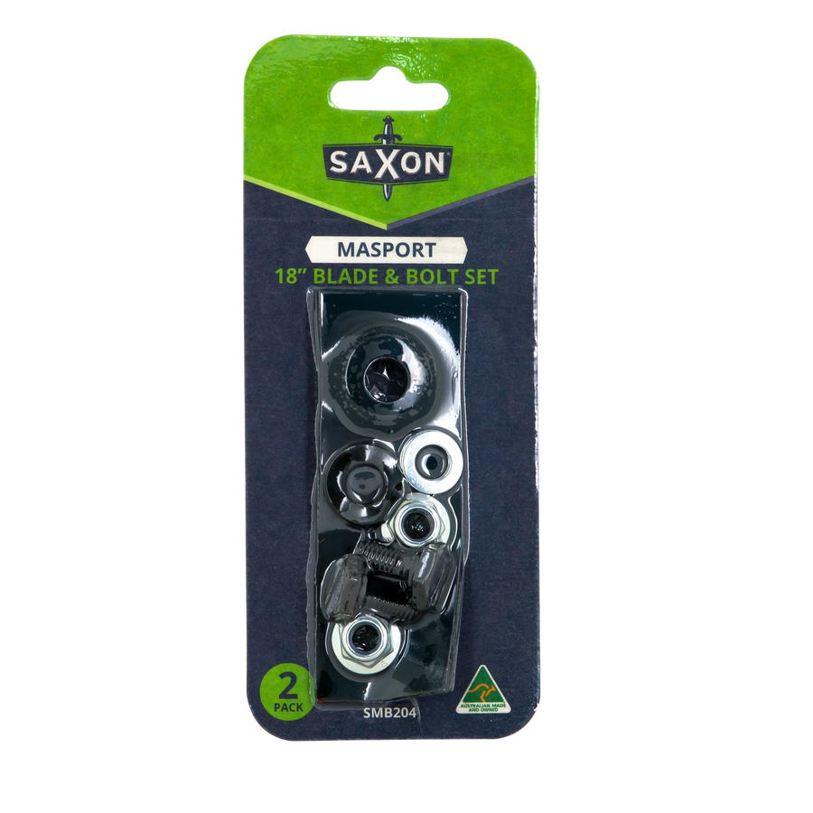 Saxon 18" Mower Blade & Bolt Set, 2 Pack, 12.7mm Hole, Suits Masport 18" Quadcut & Quickcut