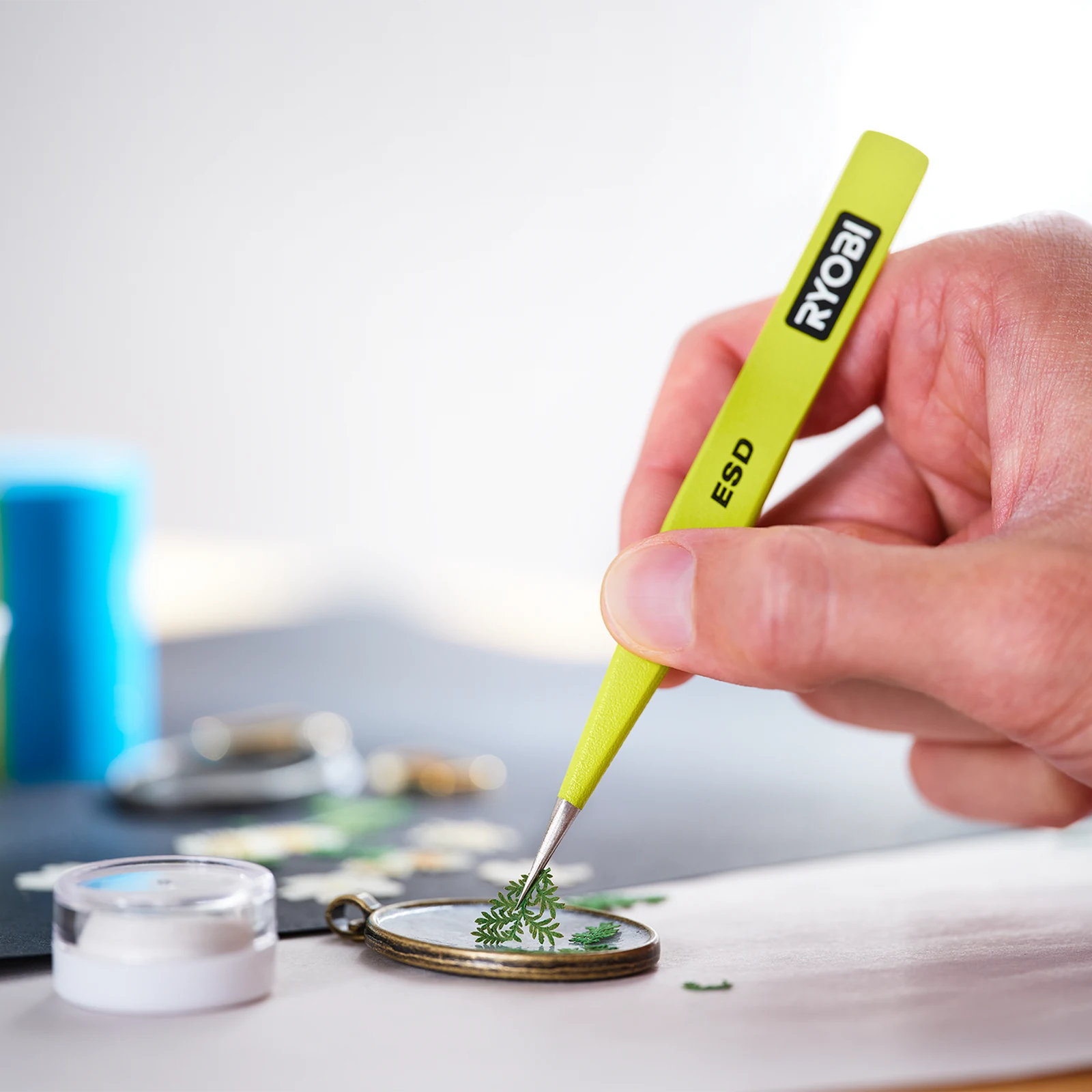 Ryobi Precision Anti-Static Tweezers 2 Pack, Straight & Curved, ESD Coated