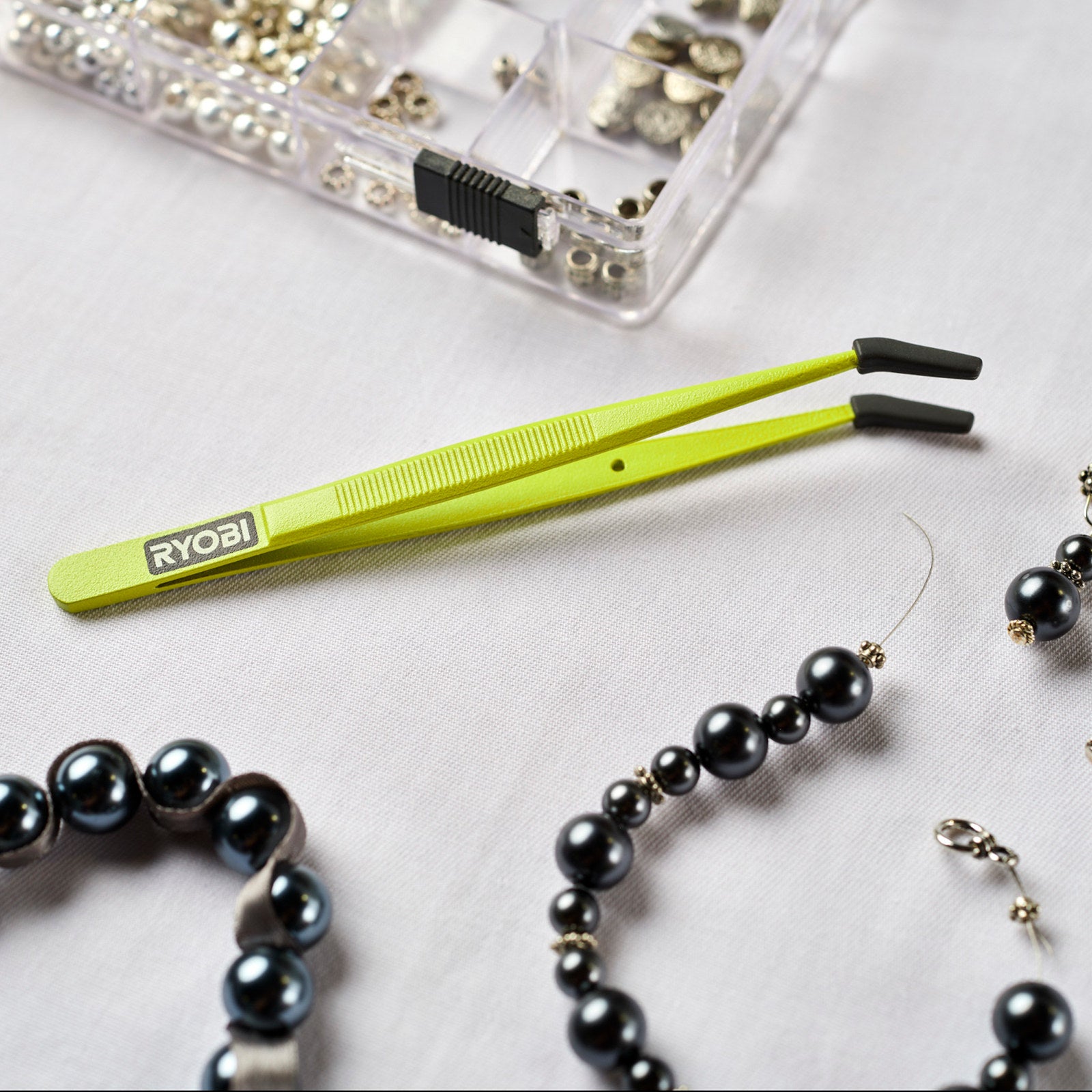 Ryobi Silicone Tipped Tweezers, 6", Removable Non-Marring Curved Tips