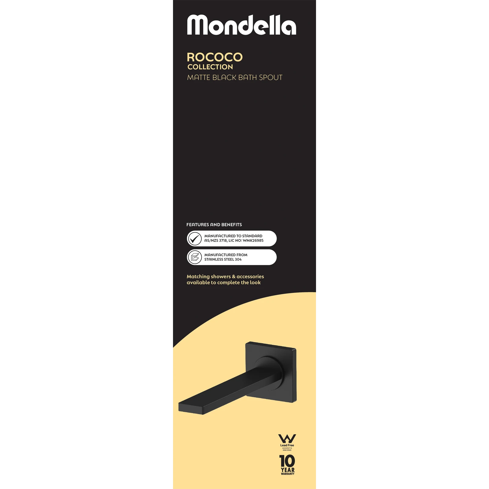 Mondella Matte Black Rococo Bath Spout 304 Stainless 200mm WaterMark