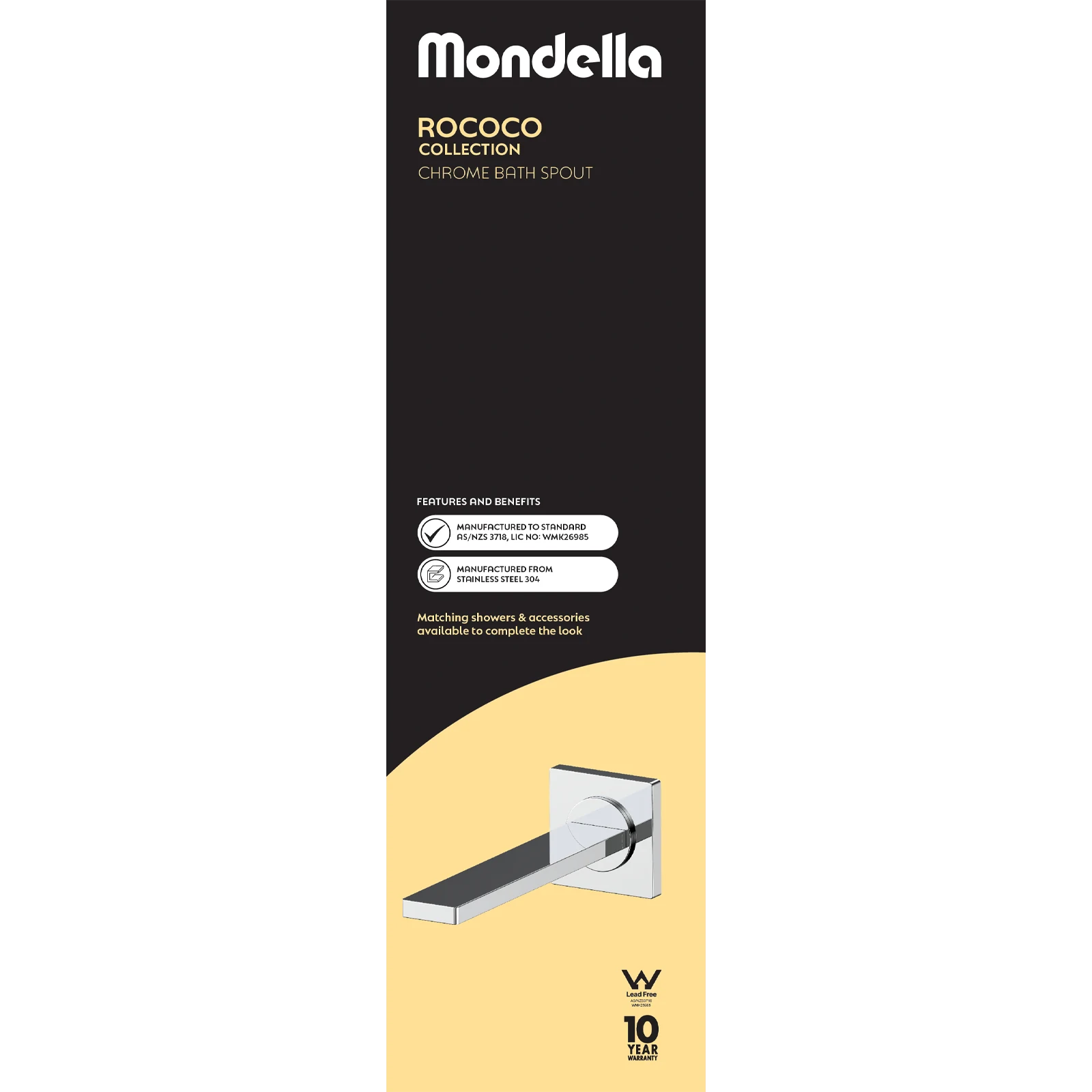 Mondella Chrome Rococo Bath Spout 304 Stainless 200mm WaterMark