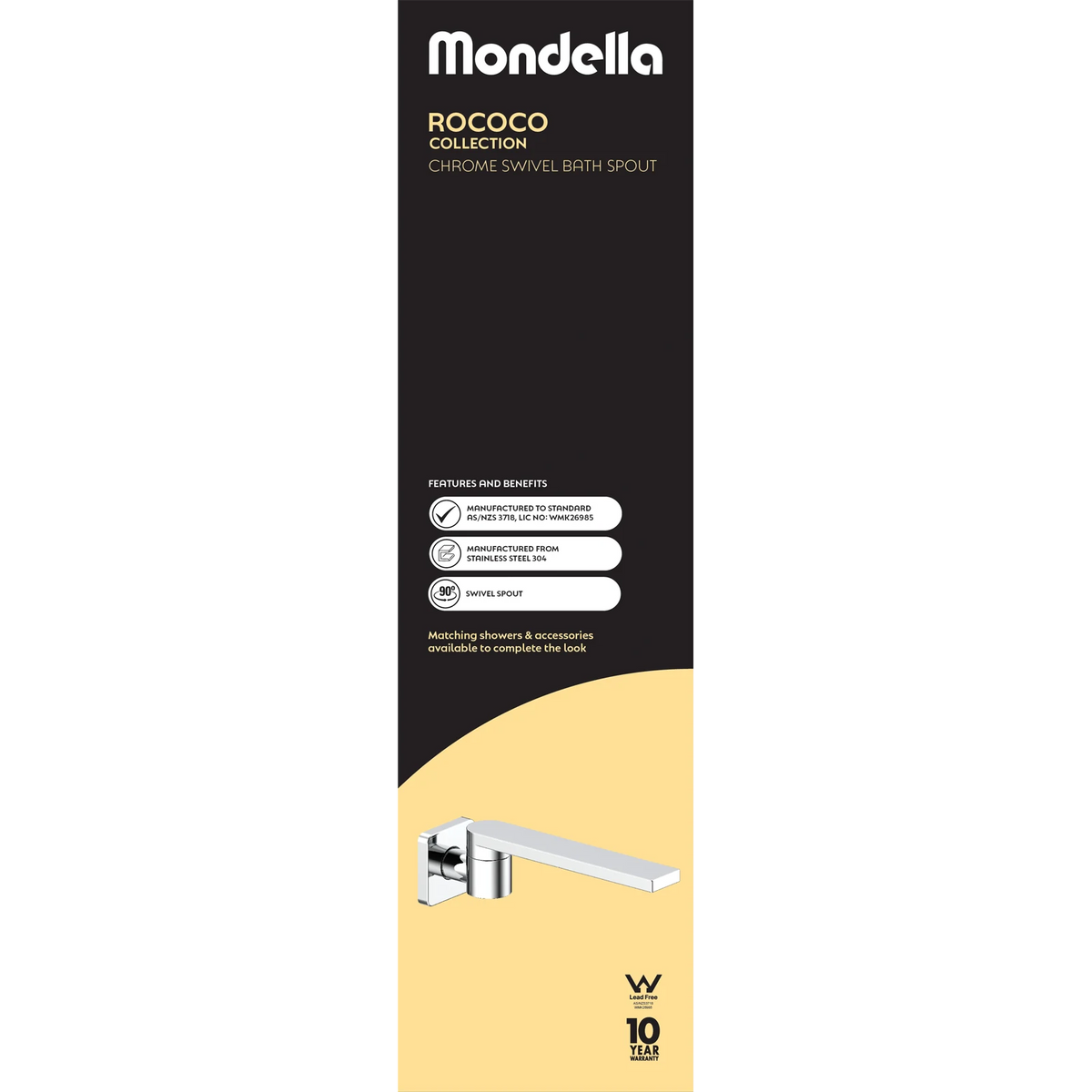 Mondella Chrome Rococo Swivel Bath Spout 304 Stainless 200mm WaterMark