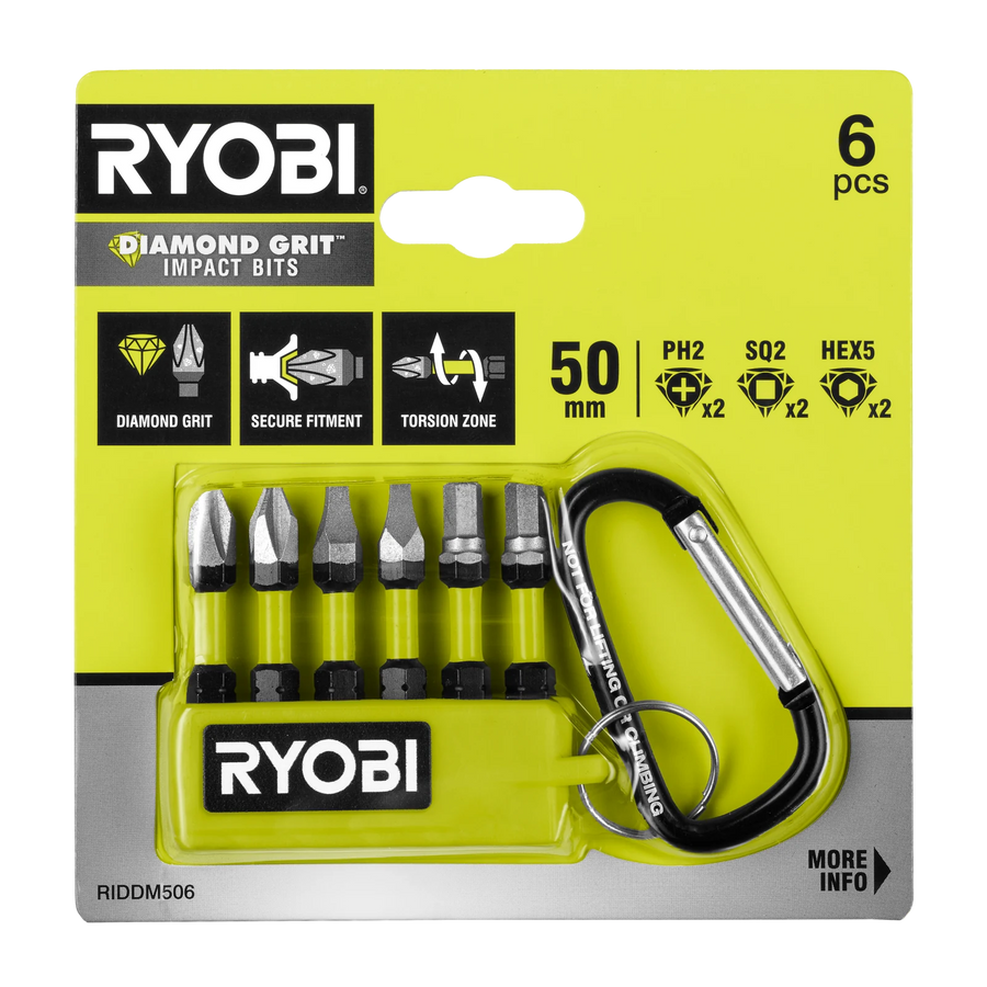 Ryobi 50mm Mixed Diamond Grit Impact Driving Bit Set - 6 Piece