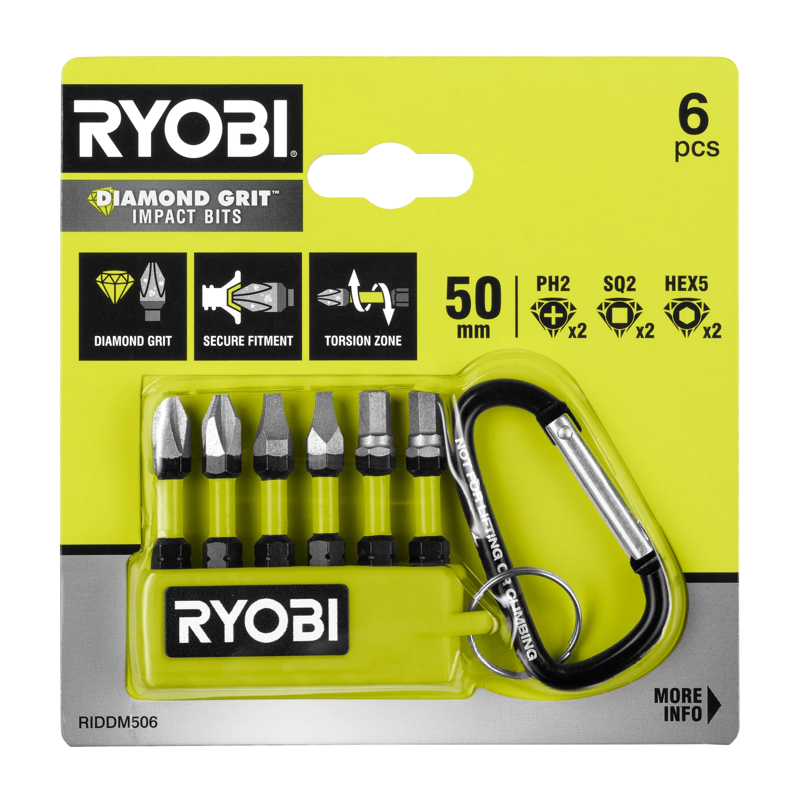 Ryobi 50mm Mixed Diamond Grit Impact Driving Bit Set - 6 Piece
