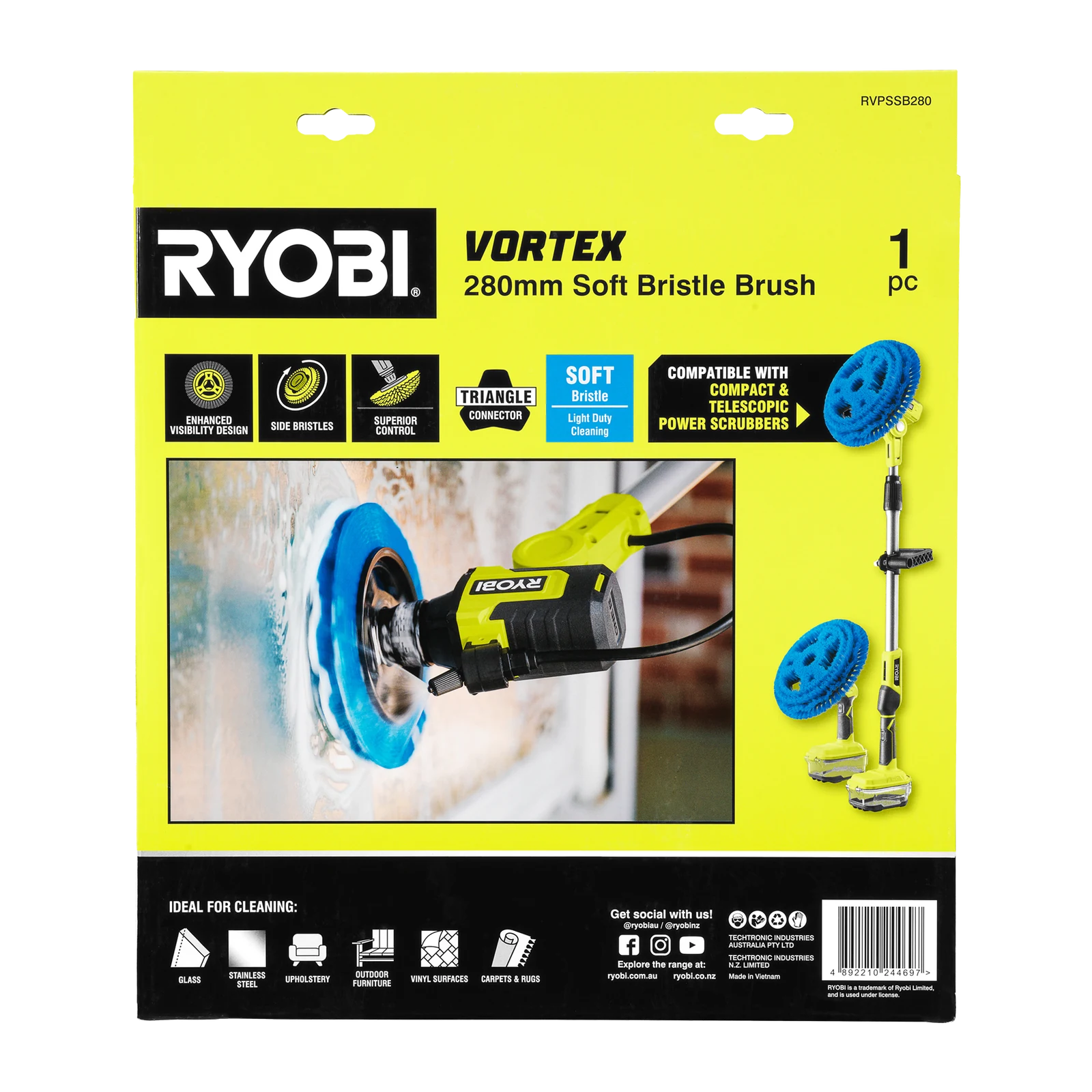 Ryobi 280mm Soft Bristle Power Scrubber Brush