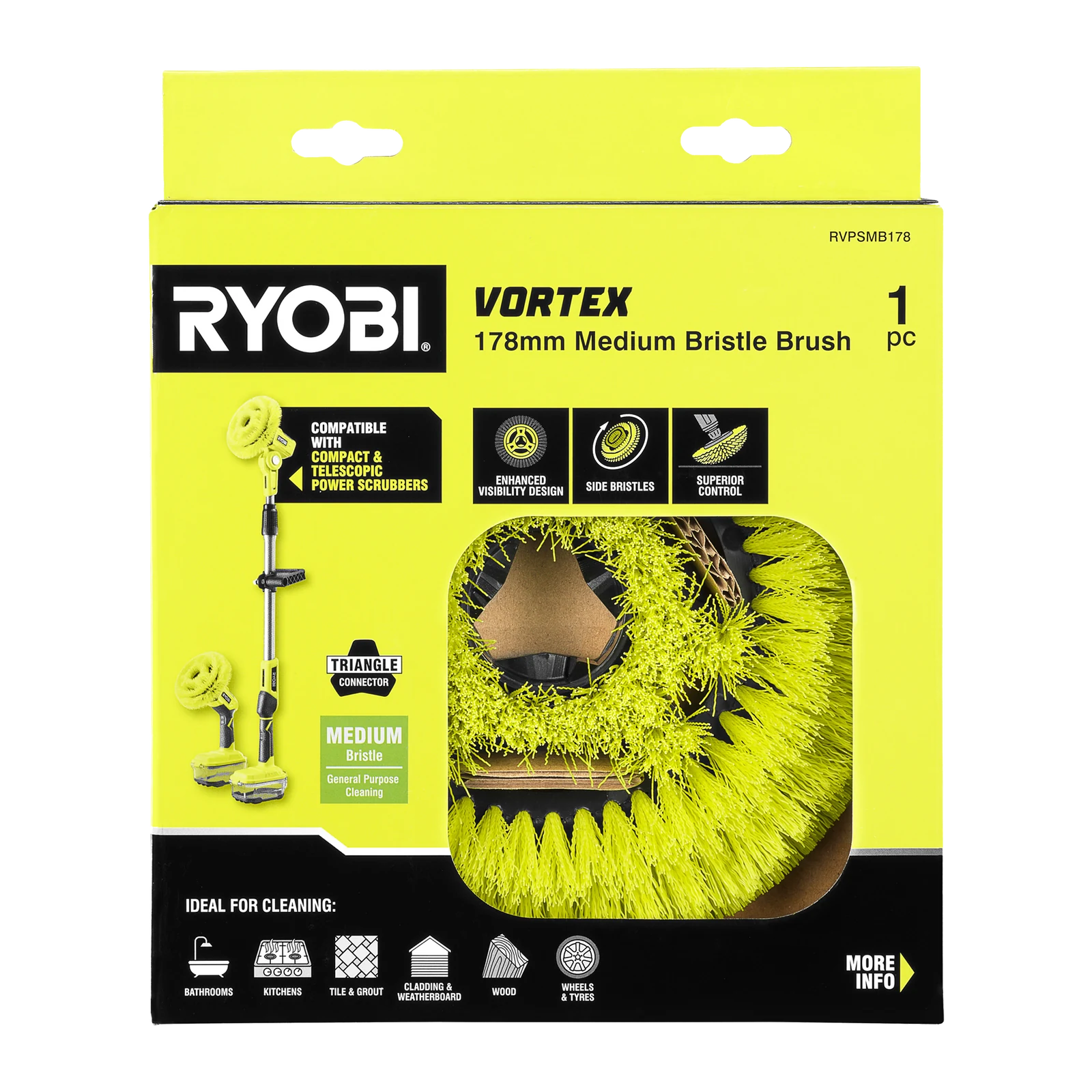 Ryobi 178mm Medium Bristle Power Scrubber Brush Attachment
