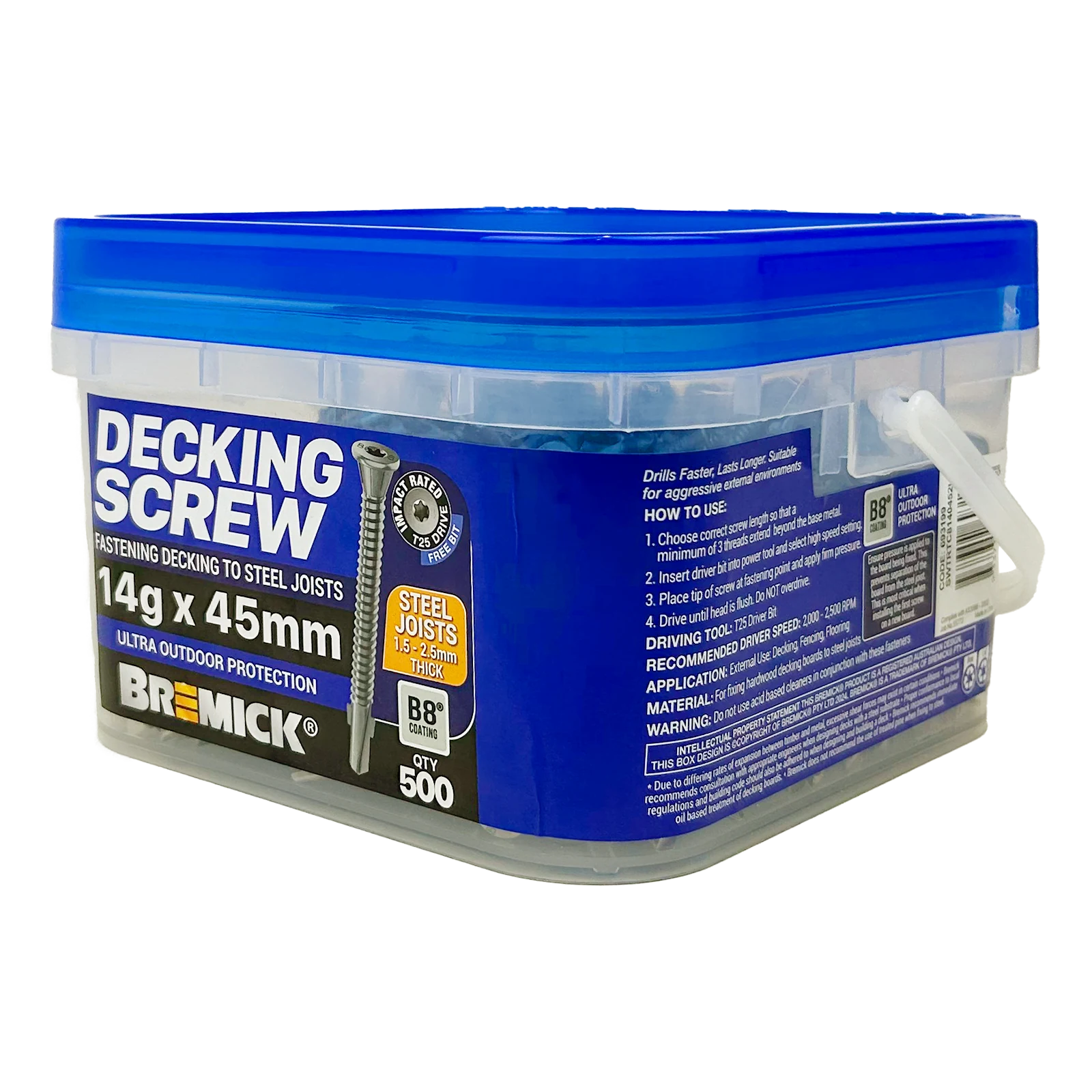 Bremick 14g x 45mm B8 Wing Truss Head T25 Decking Screw 500 Pack