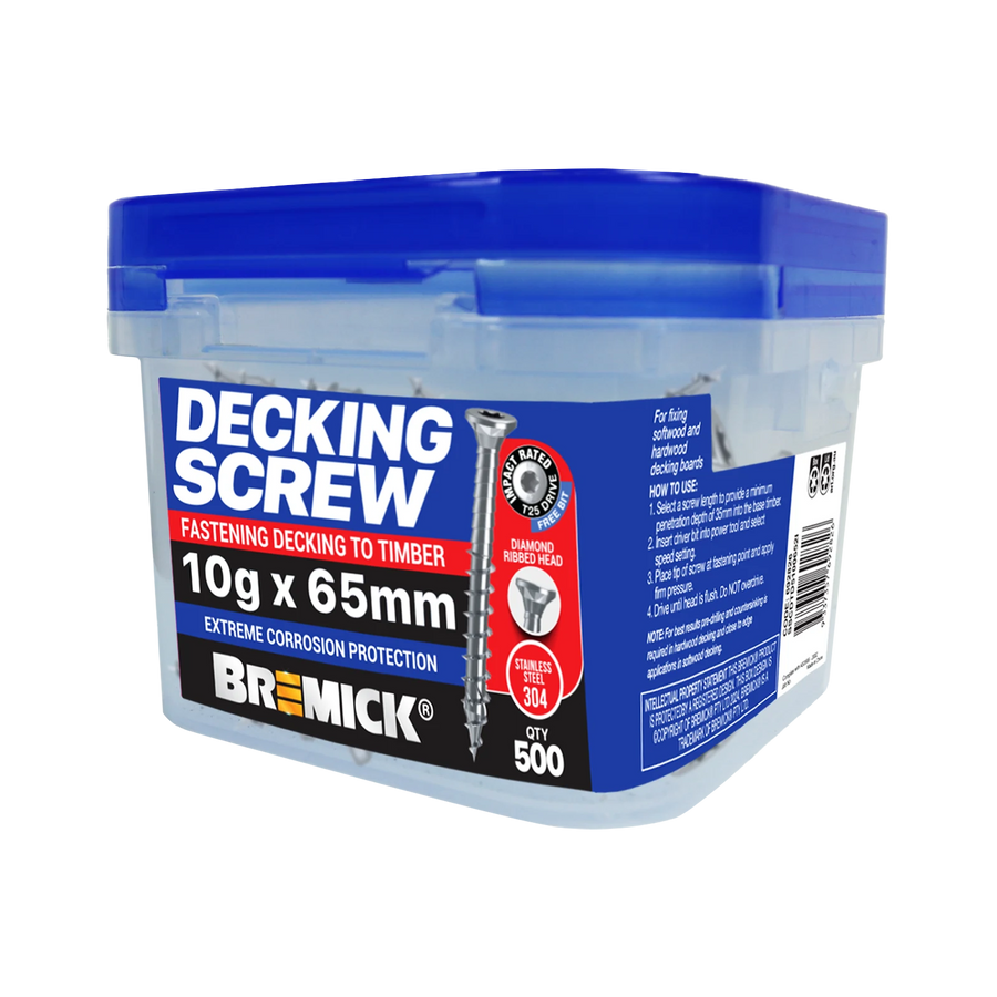 Bremick 10g x 65mm 304 Stainless Steel Spiral Rib T25 Decking Screw 500 Pack