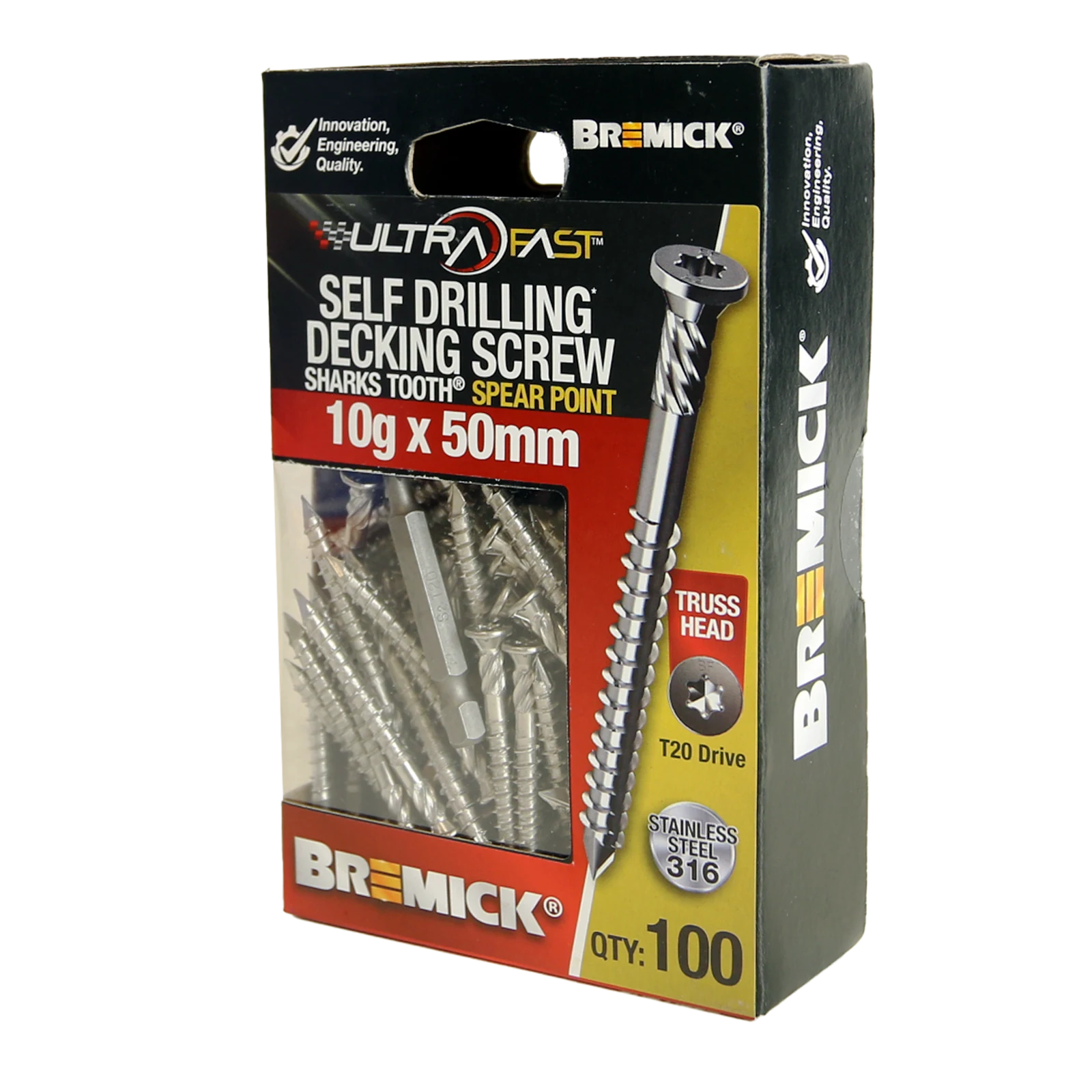 Bremick UltraFast 10g x 50mm 316 Stainless Steel T20 Truss Head Screw 100 Pack