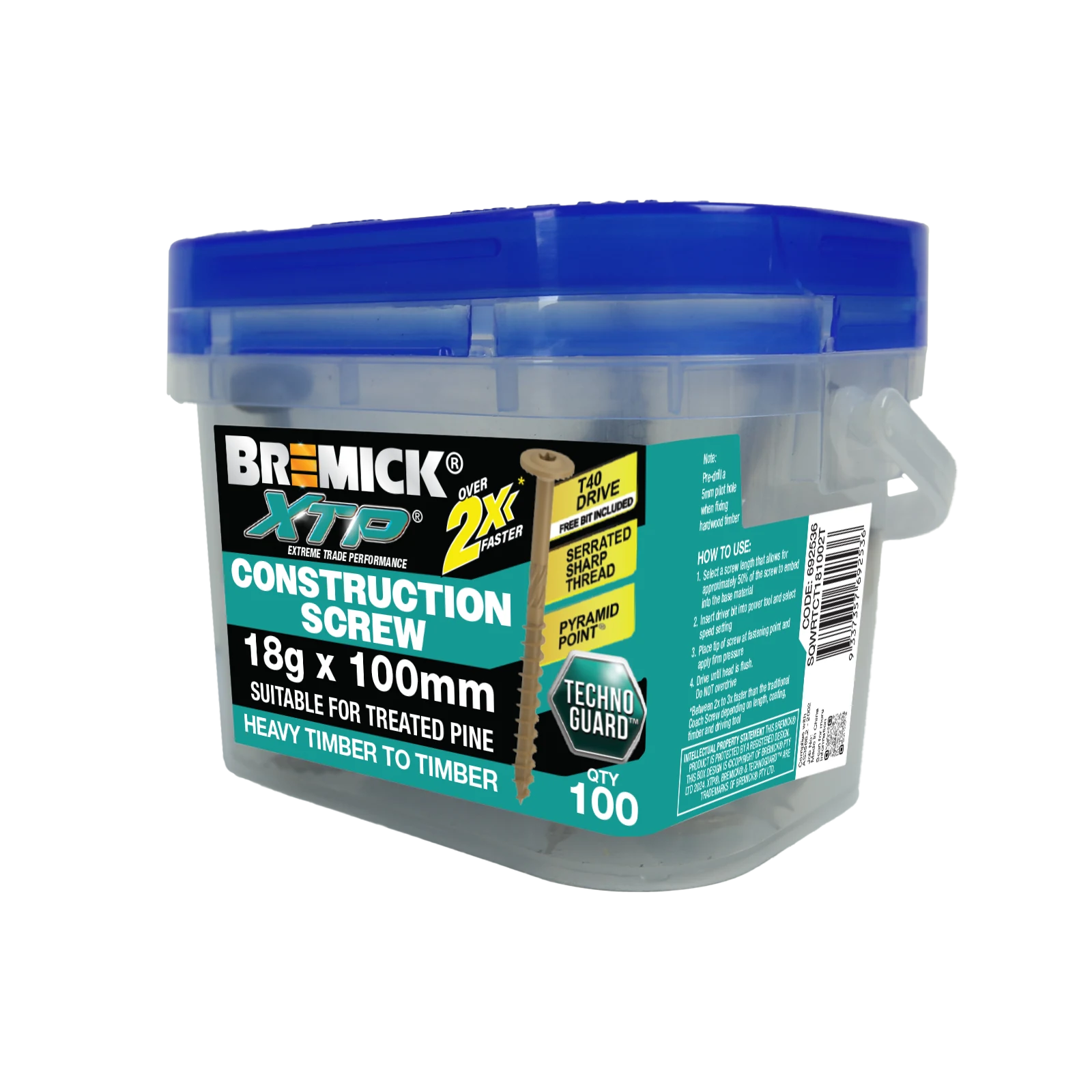 Bremick XTP 18g x 100mm TechnoGuard Tan T40 Construction Screw 100 Pack