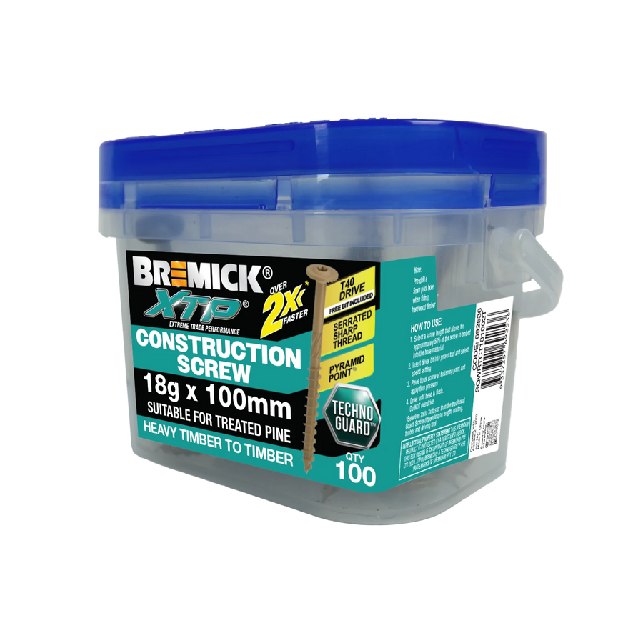 Bremick XTP 18g x 100mm TechnoGuard Tan T40 Construction Screw 100 Pack