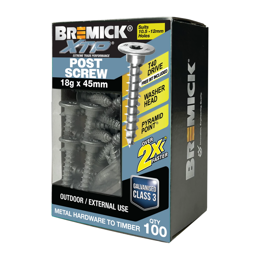 Bremick XTP 18g x 45mm Galvanised Washer Head T40 Post Screw 100 Pack