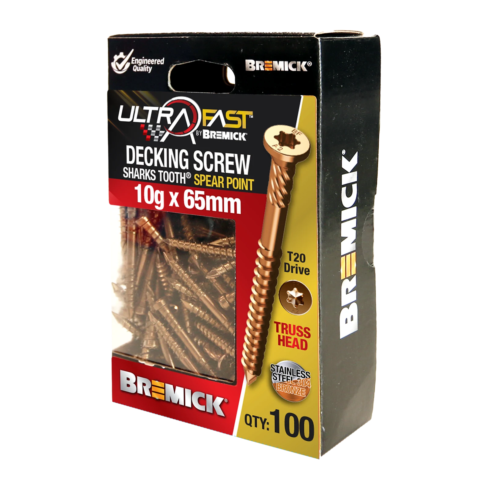 Bremick UltraFast 10g x 65mm 304 Stainless Steel Bronze T20 Truss Head Decking Screw - 100 Pack