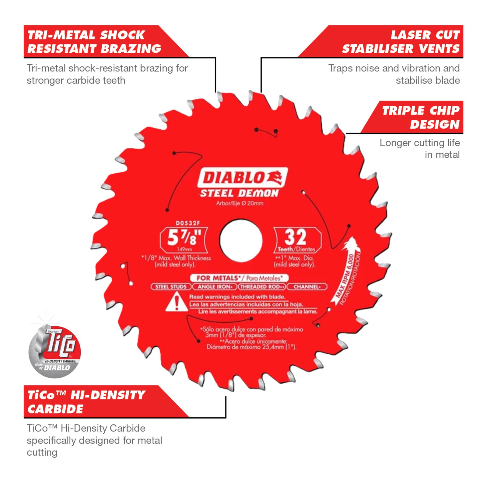 Diablo Steel Demon 149mm 32T Medium Metal Cutting Saw Blade F03F014035