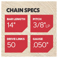 Oregon T50 14" Pro Series Chainsaw Chain, 50 Drive Links