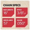 Oregon T57 16" Pro Series Chainsaw Chain, 57 Drive Links