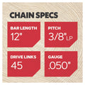 Oregon T45 12" Pro Series Chainsaw Chain, 45 Drive Links