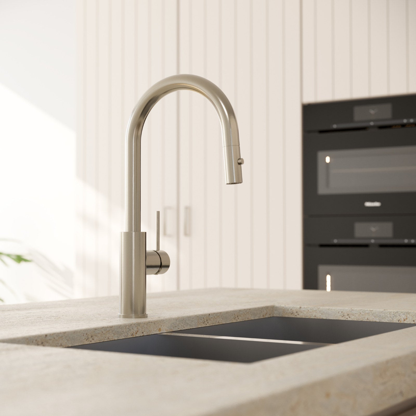 Mondella Resonance 35mm Brushed Nickel Side Lever Pull Down Sink Mixer, Stainless Steel, 6L/min WELS 5 Star