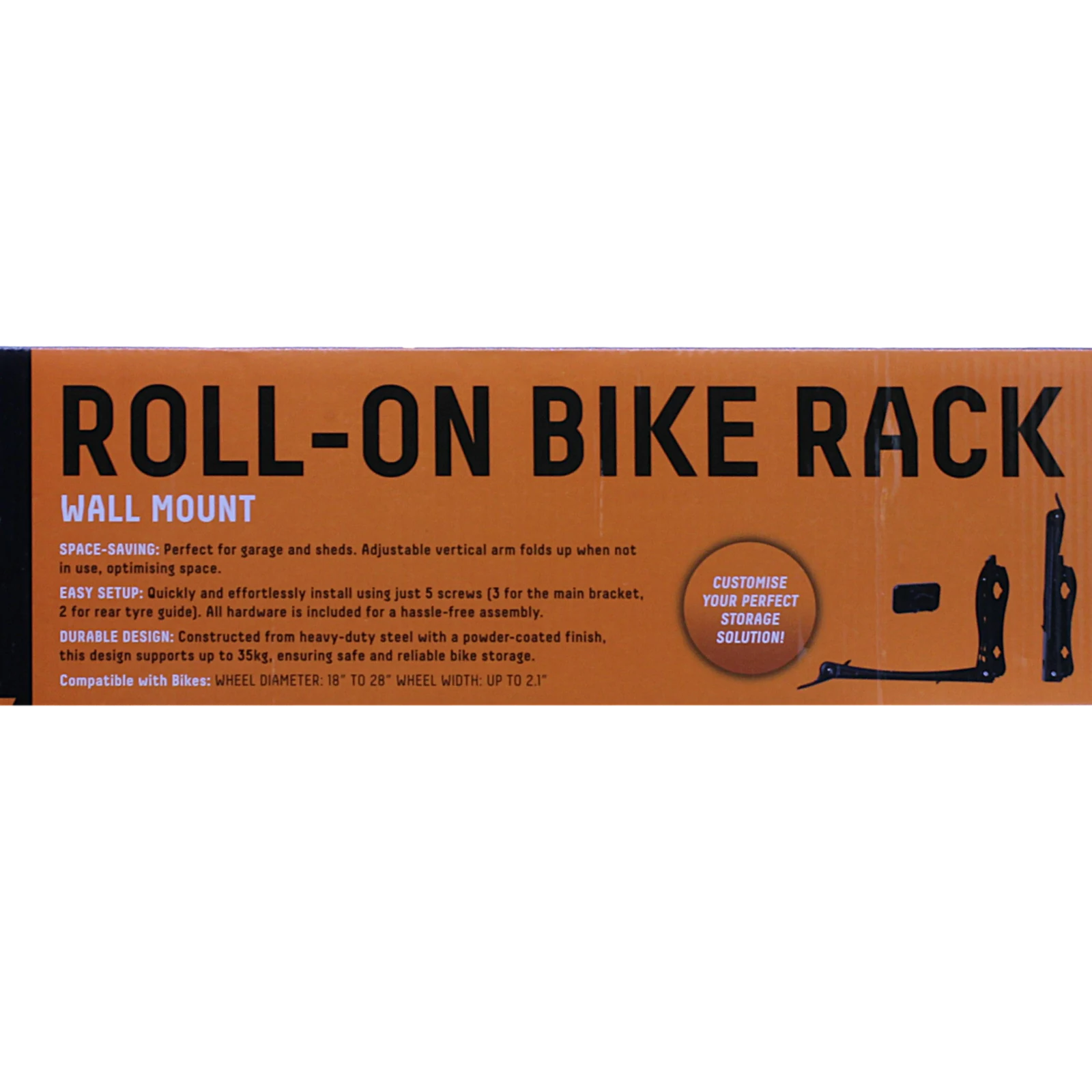 StorEase Wall Storage System Roll-On Bike Rack, Black Powder Coated Steel, 35kg, Indoor