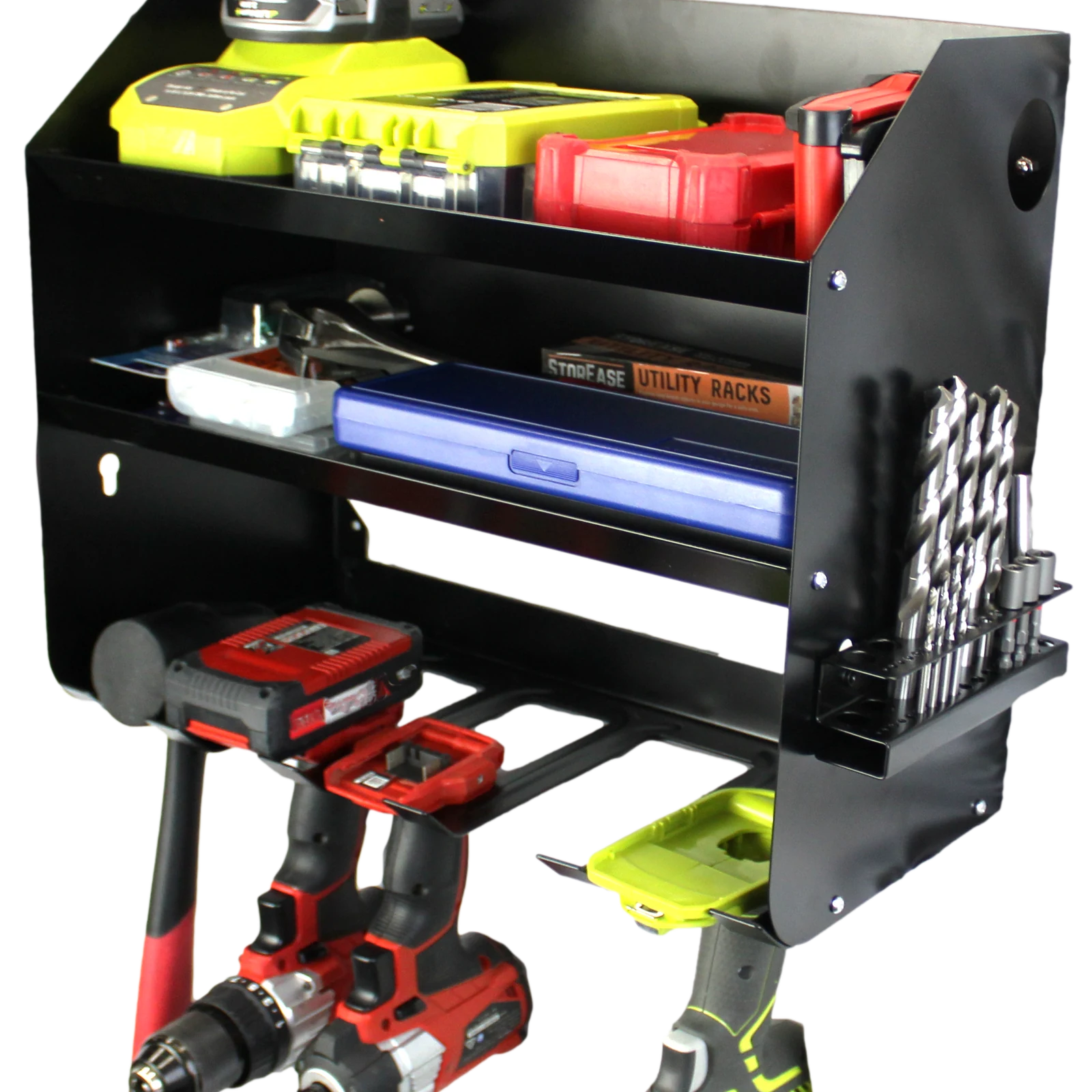 StorEase Wall Storage System Power Tool Caddy, Black Powder Coated, Indoor