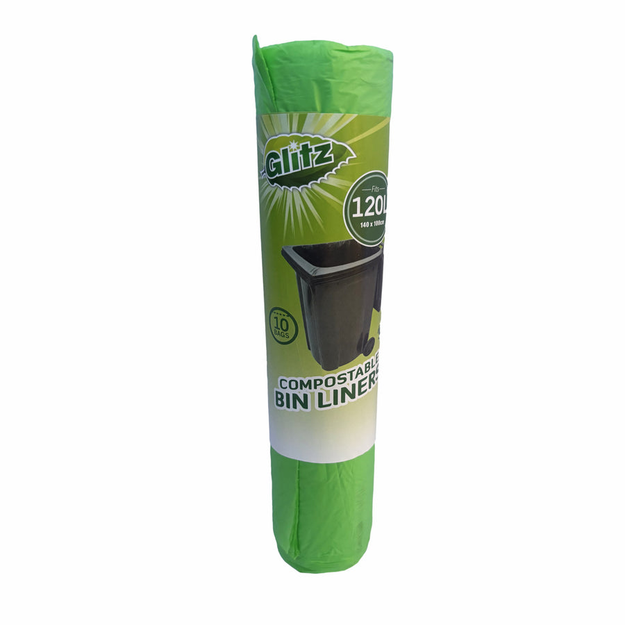 Glitz Compostable Wheelie Bin Liner 120L 147 x 110cm Green 10 Pack