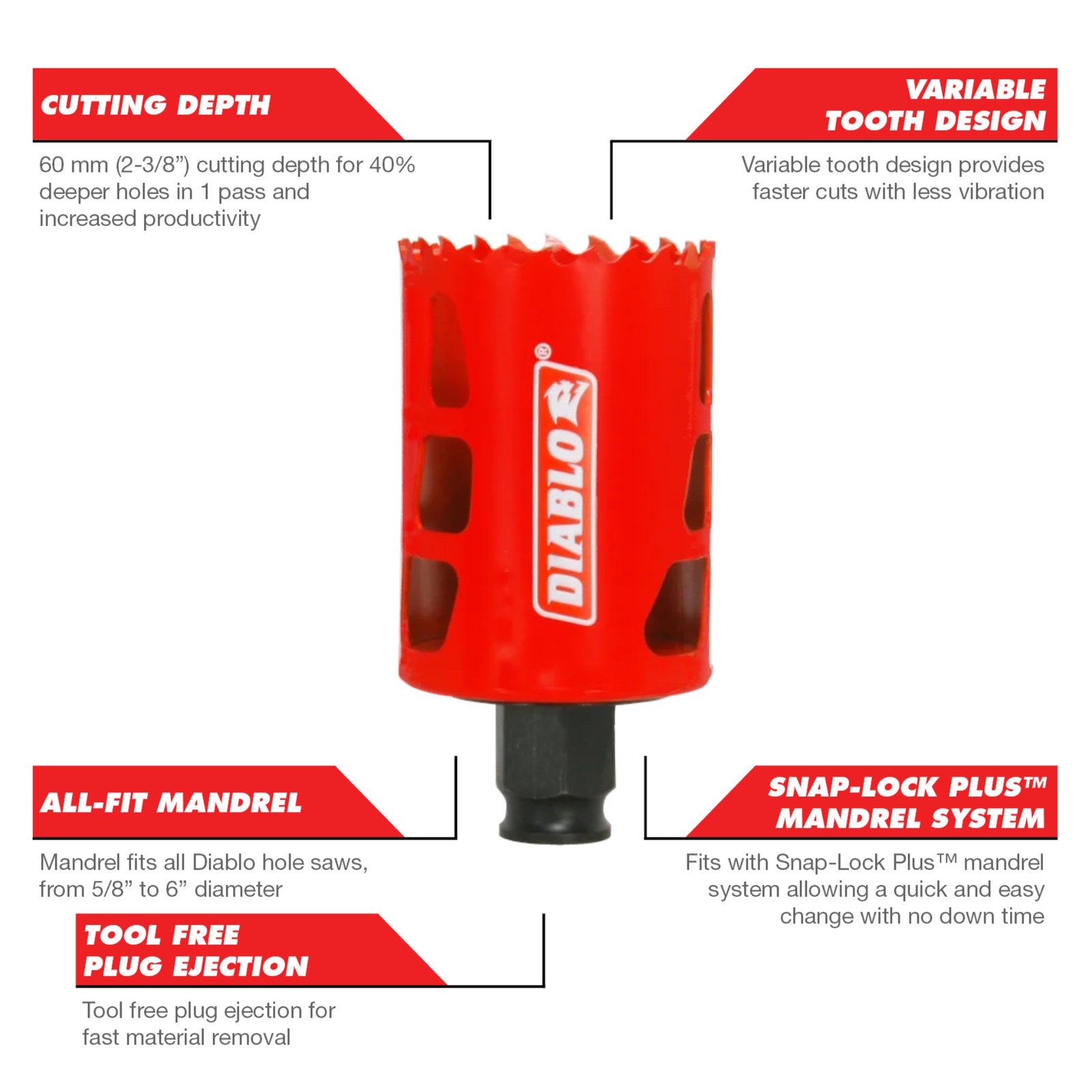 Diablo 48mm Bi-Metal Hole Saw, 60mm Depth, Wood Steel Plastics