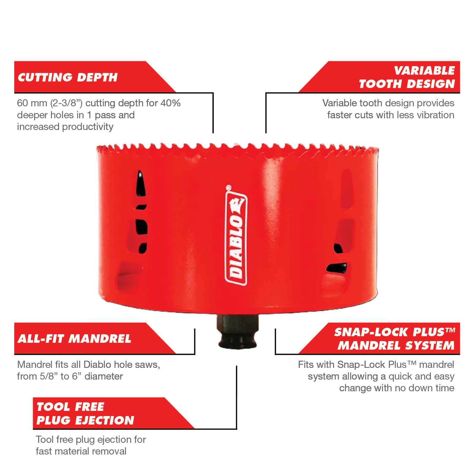 Diablo 152mm Bi-Metal Hole Saw, 60mm Depth, Wood Steel Plastics