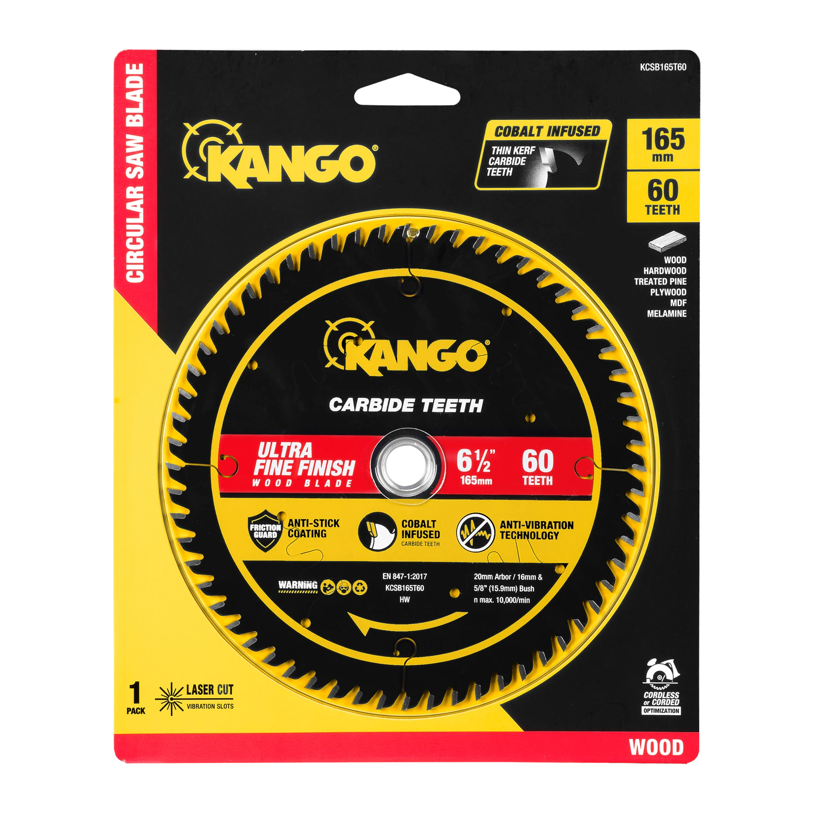 Kango 165mm 60T Wood Circular Saw Blade for Clean Cuts in Timber