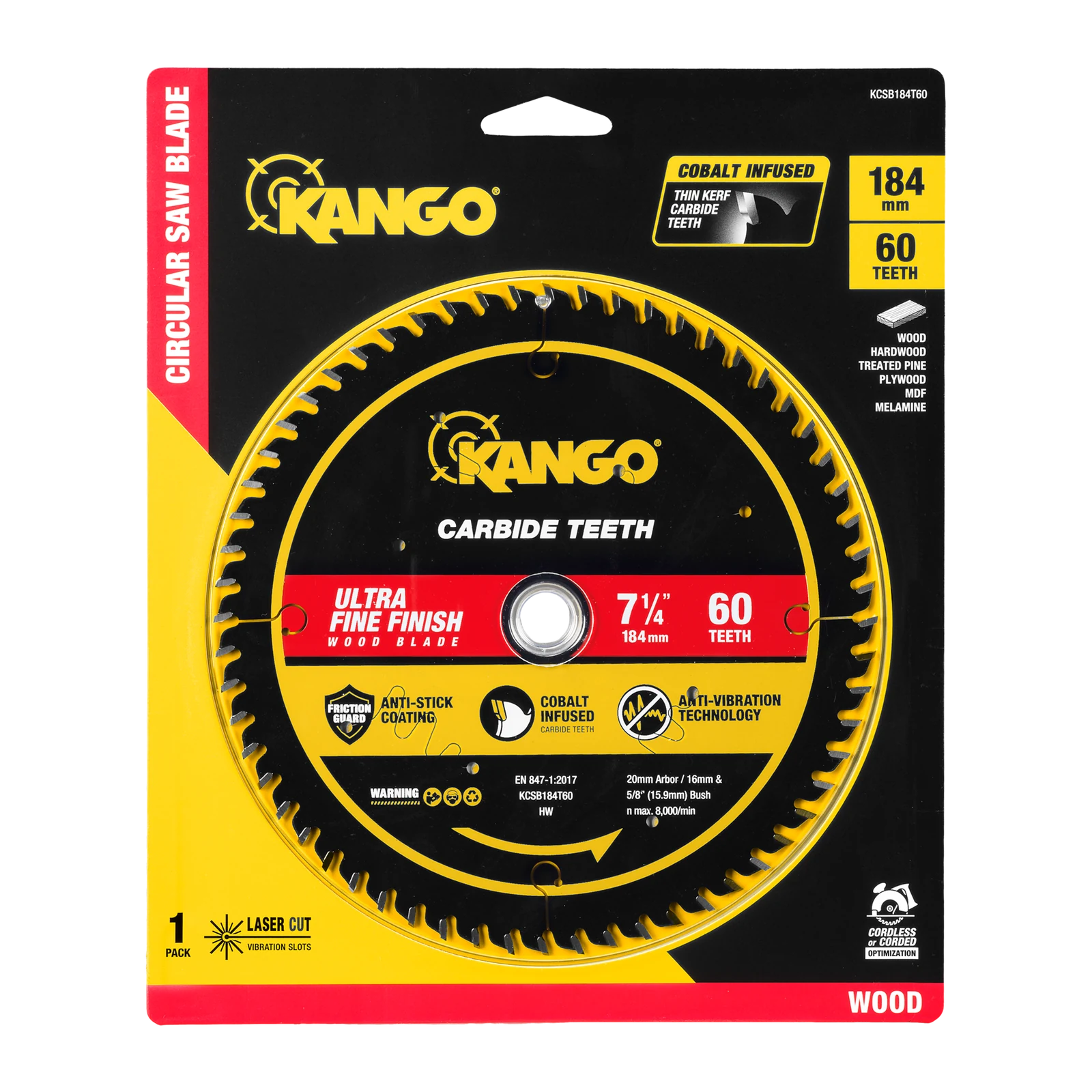 Kango 184mm 60T Wood Circular Saw Blade for Clean Cuts in Timber