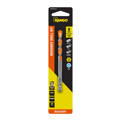Kango 8 x 120mm Masonry Drill Bit, 1/4" Hex for Concrete & Brick