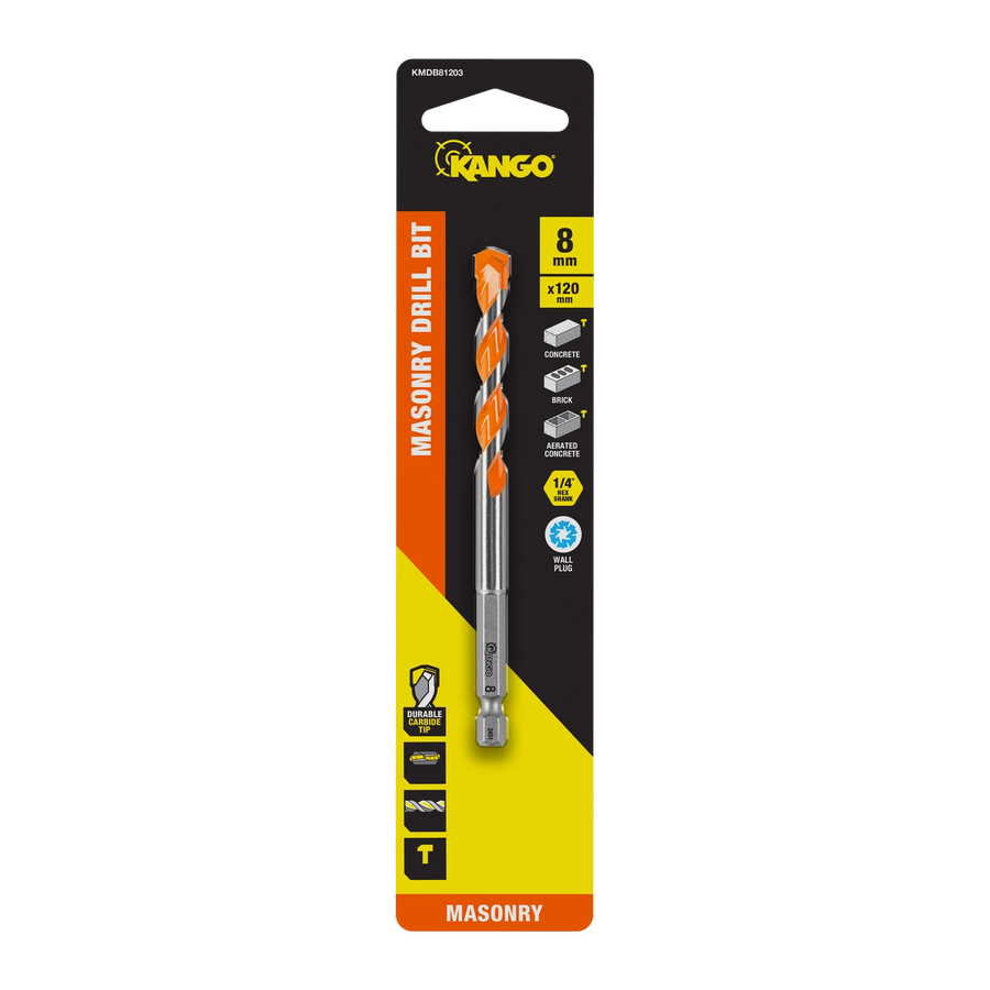 Kango 8 x 120mm Masonry Drill Bit, 1/4" Hex for Concrete & Brick
