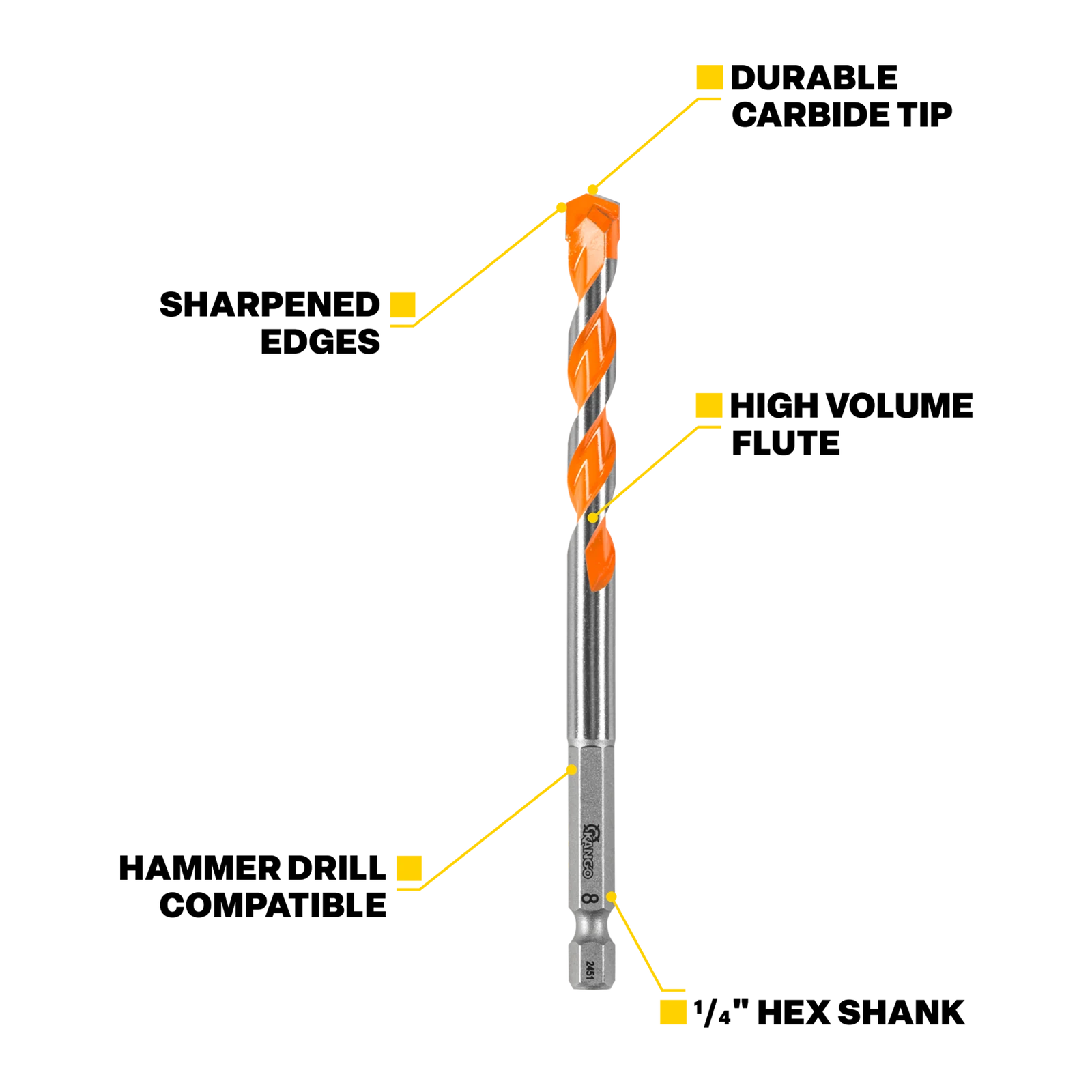 Kango 6.5 x 100mm 1/4" Hex Shank Masonry Drill Bit - Carbide Tip