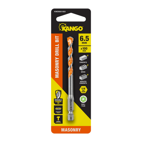 Kango 6.5 x 100mm 1/4" Hex Shank Masonry Drill Bit - Carbide Tip