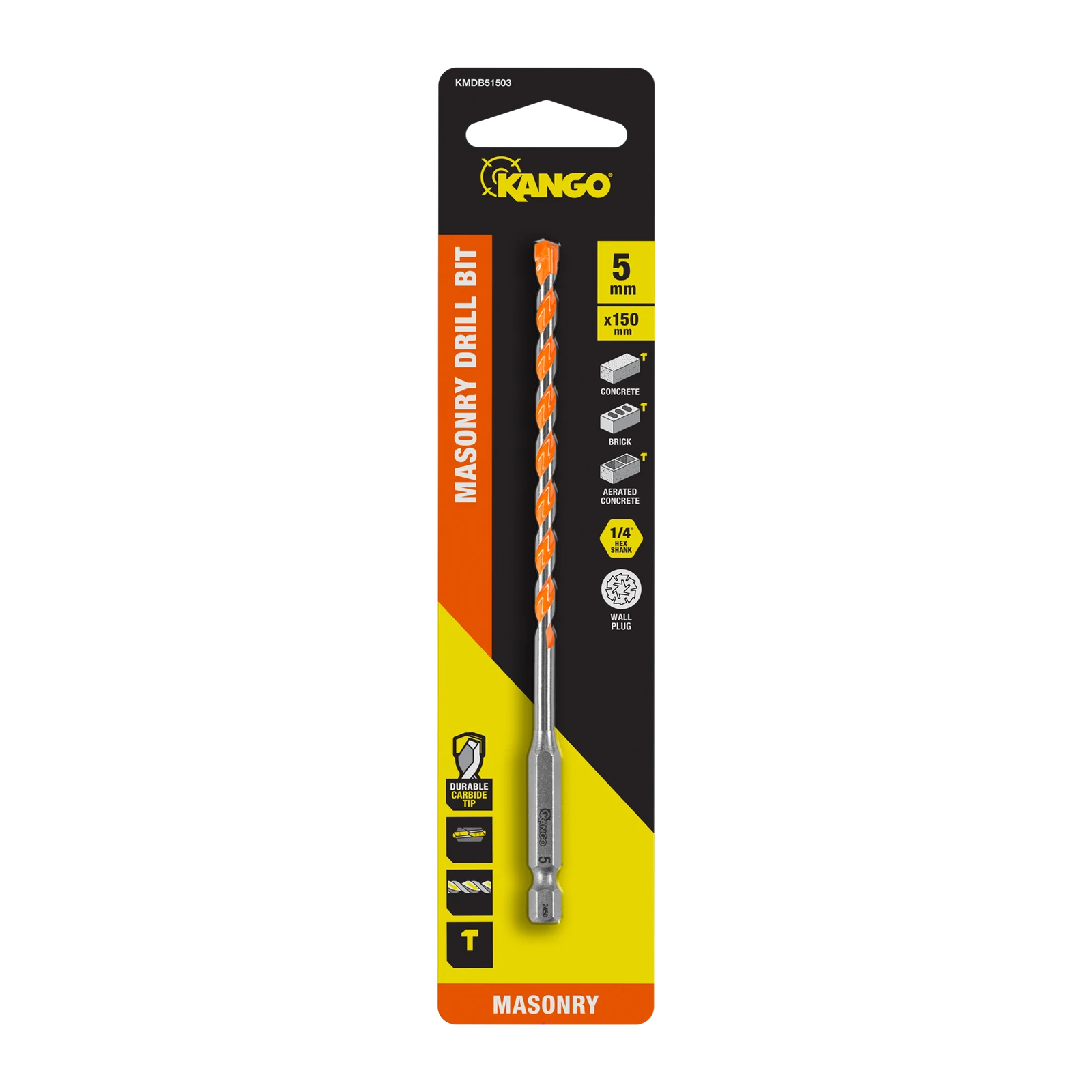 Kango 5 x 150mm 1/4" Hex Shank Masonry Drill Bit - Carbide Tip