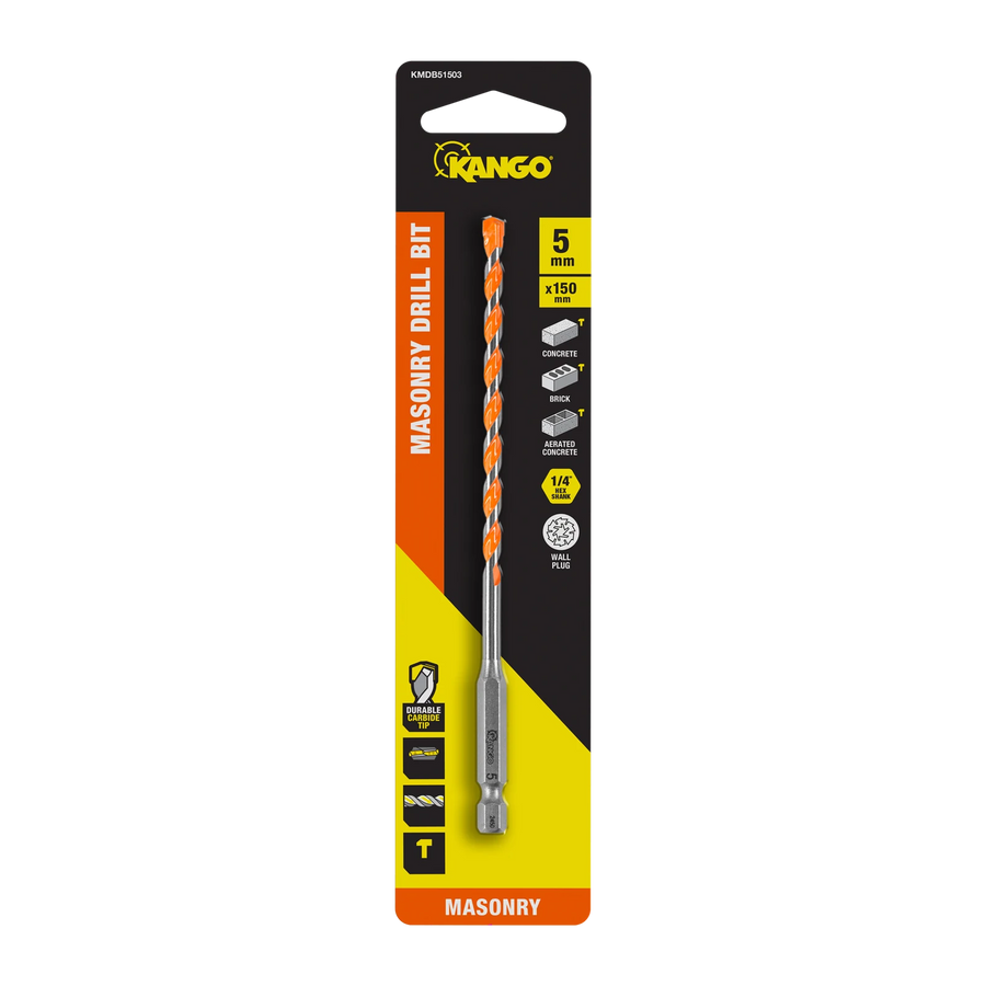 Kango 5 x 150mm 1/4" Hex Shank Masonry Drill Bit - Carbide Tip