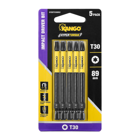 Kango 89mm TX30 Hypertorque Impact Driver Bits - 5 Pack, Torsion Zone