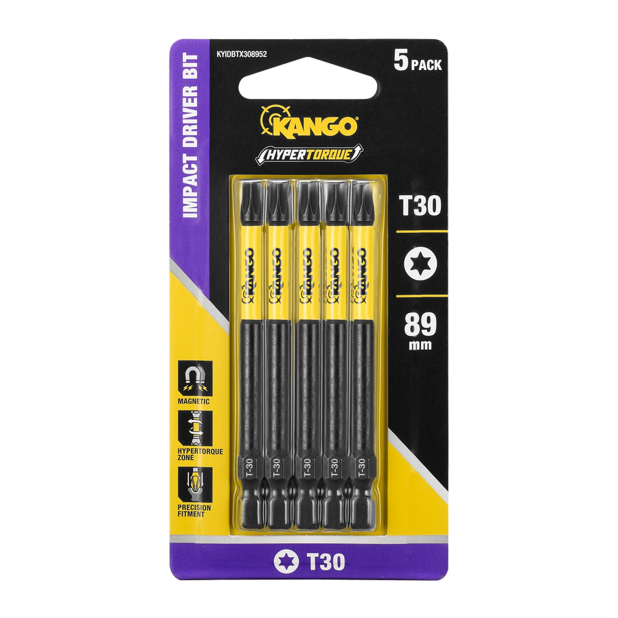 Kango 89mm TX30 Hypertorque Impact Driver Bits - 5 Pack, Torsion Zone