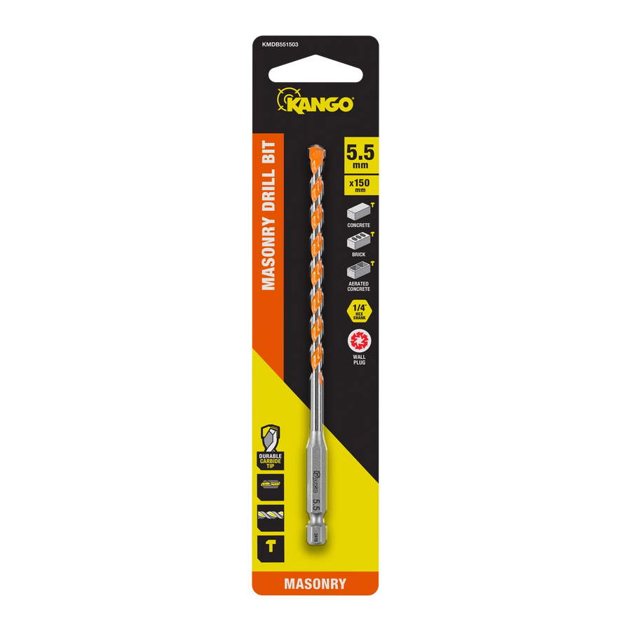Kango 5.5 x 150mm Masonry Drill Bit - Carbide Tip, 1/4" Hex Shank