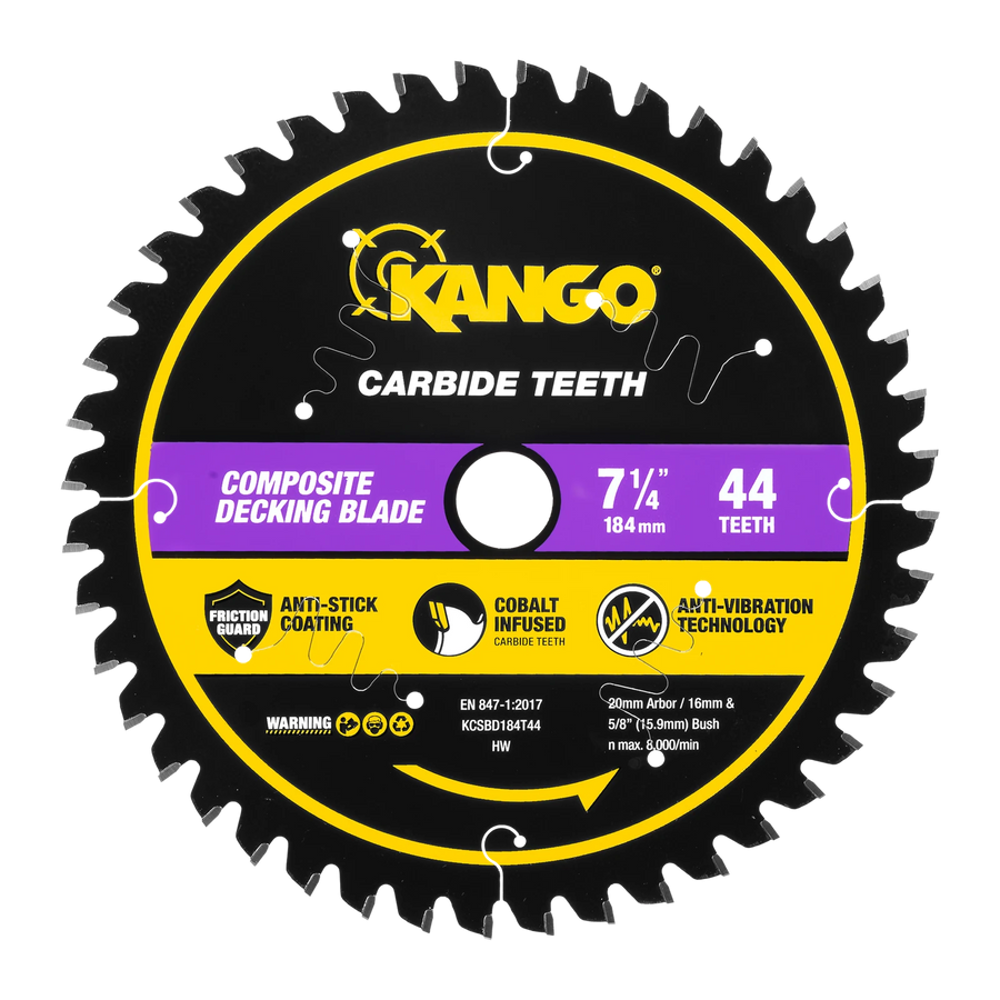 Kango 184mm 44T Composite Decking Circular Saw Blade - Triple Chip Grind Teeth