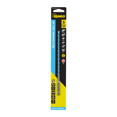 Kango 6 x 200mm Multi-Material Drill Bit - 1/4" Hex Carbide Tip for Concrete, Tile, Timber & Metal