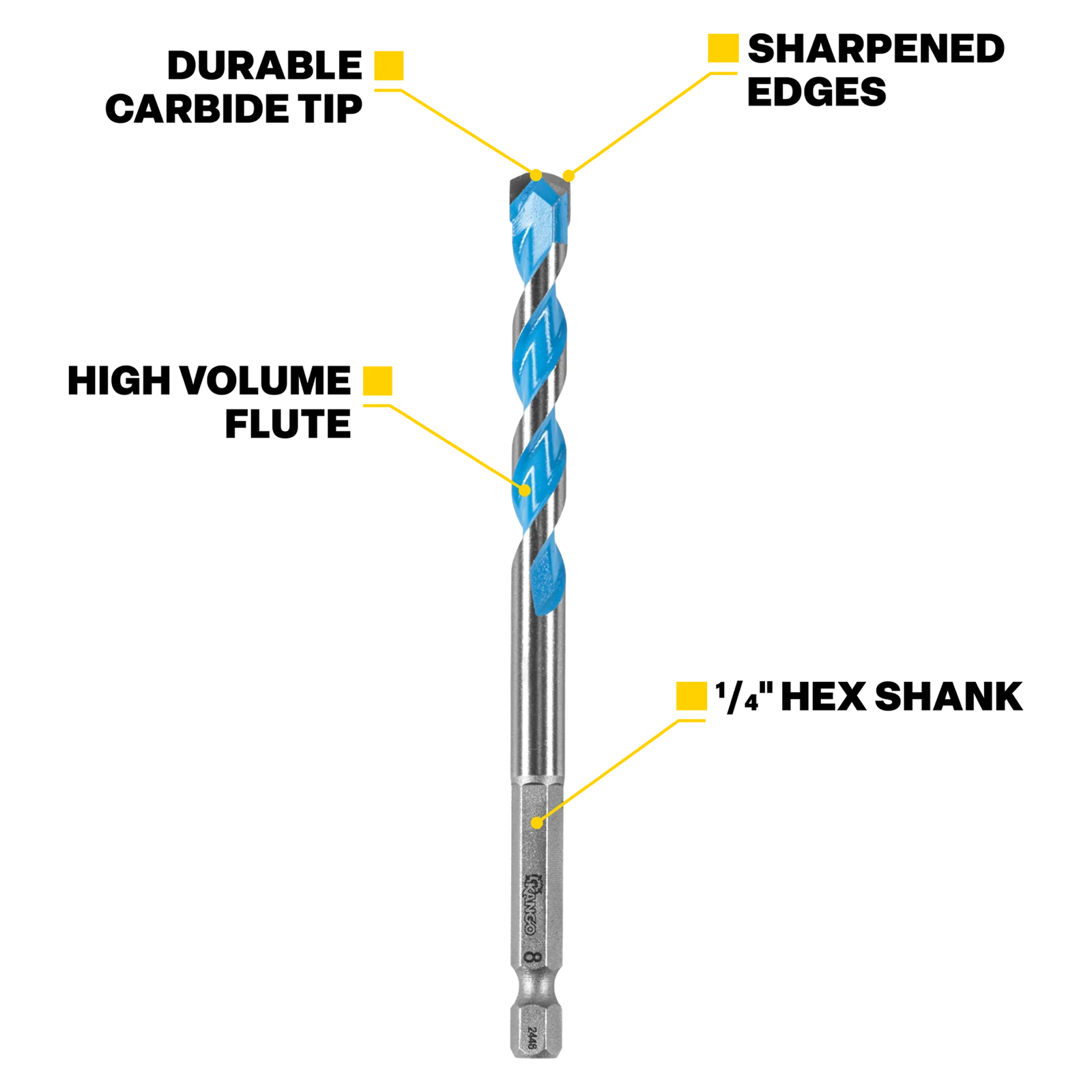 Kango 6 x 100mm Multi-Material Drill Bit - 1/4" Hex Carbide Tip for Concrete, Tile, Timber & Metal
