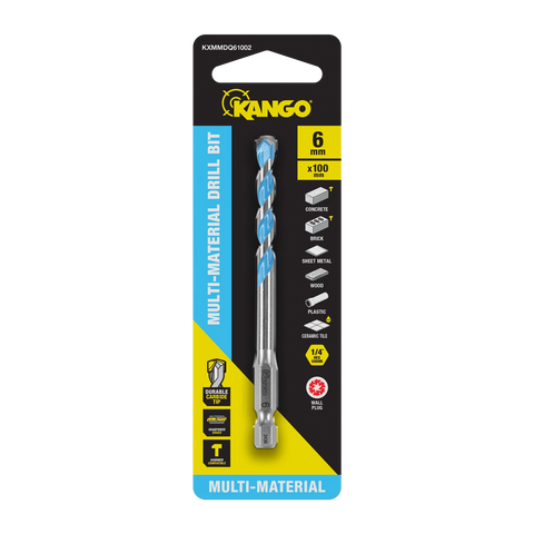 Kango 6 x 100mm Multi-Material Drill Bit - 1/4" Hex Carbide Tip for Concrete, Tile, Timber & Metal