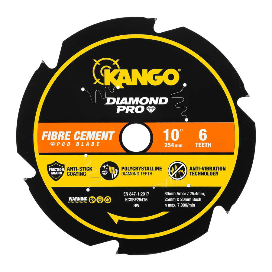 Kango 254mm 6T Diamond Pro Fibre Cement Mitre Saw Blade - PCD Teeth, Thin Kerf