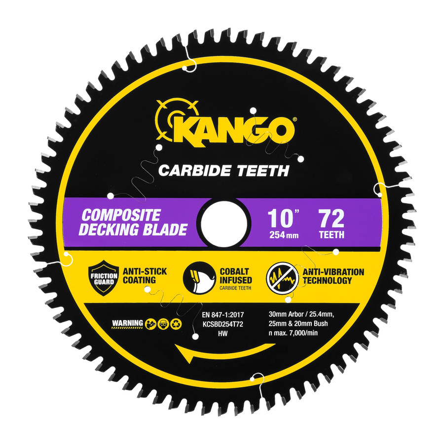 Kango 254mm 72T Composite Decking Mitre Saw Blade - Triple Chip Grind Teeth