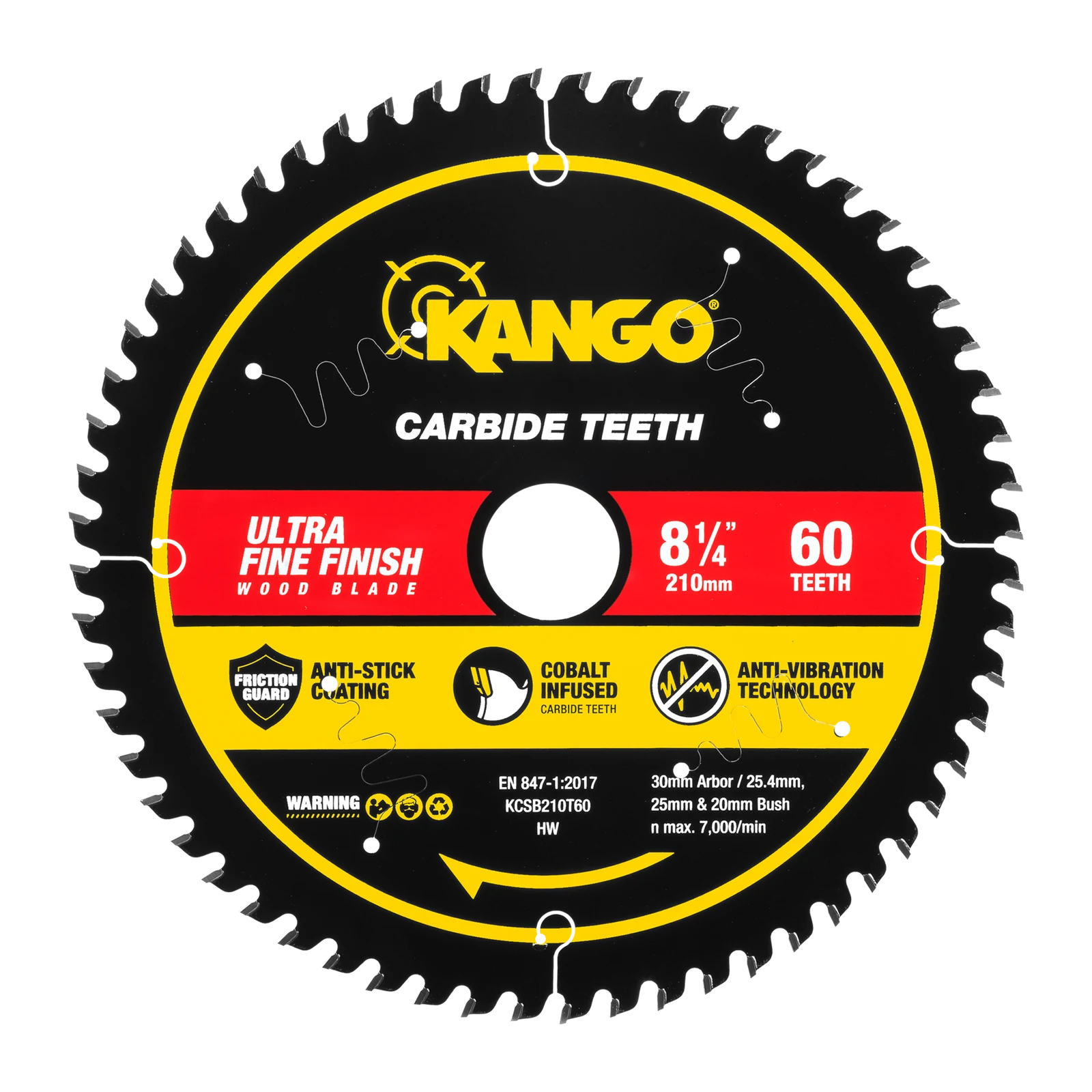 Kango 210mm 60T Wood Mitre Saw Blade - Fine Finish Cross Cuts in Timber, Plywood & MDF