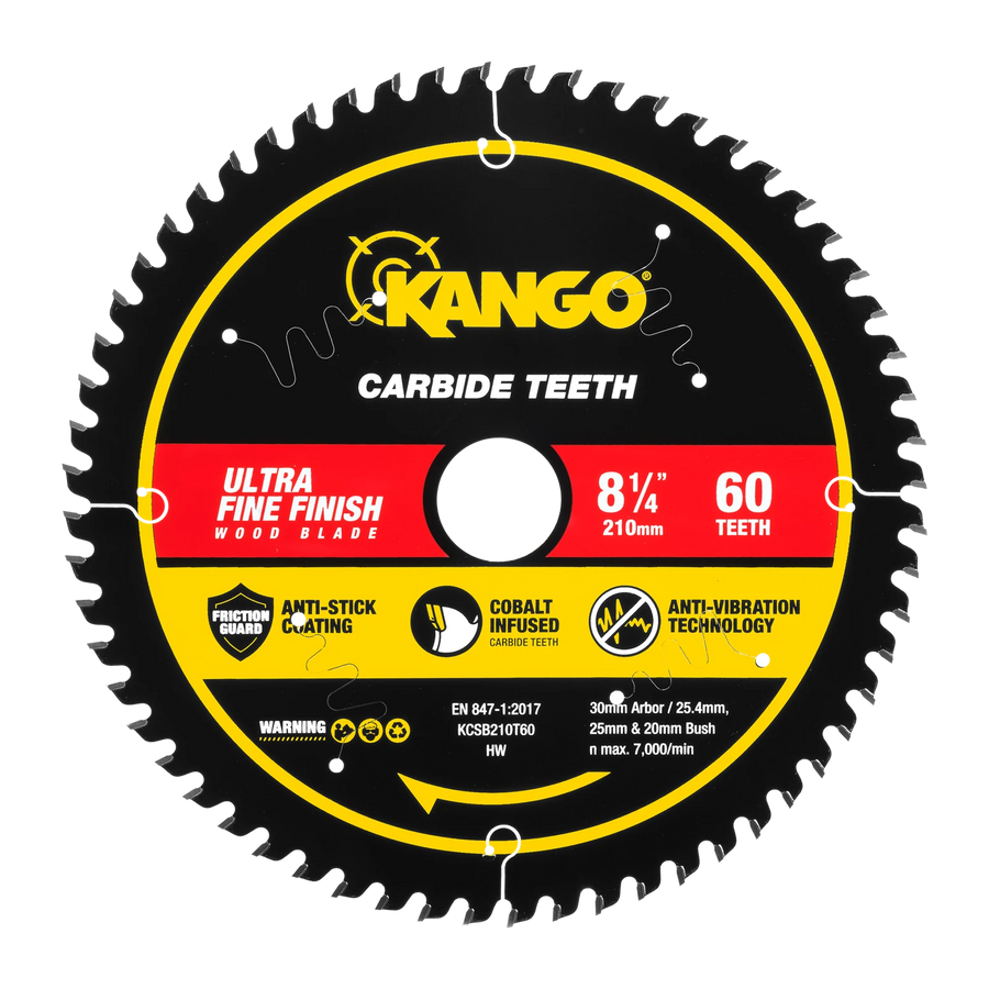Kango 210mm 60T Wood Mitre Saw Blade - Fine Finish Cross Cuts in Timber, Plywood & MDF