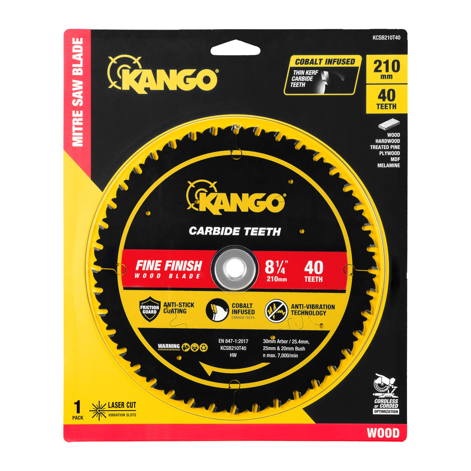 Kango 210mm 40T Wood Mitre Saw Blade - Fast Cuts in Timber, Plywood & Framing