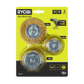 Ryobi 3 Piece Wire Brush Set - 76mm Wheel, 76mm & 50mm Cups, 1/4" Hex Shank