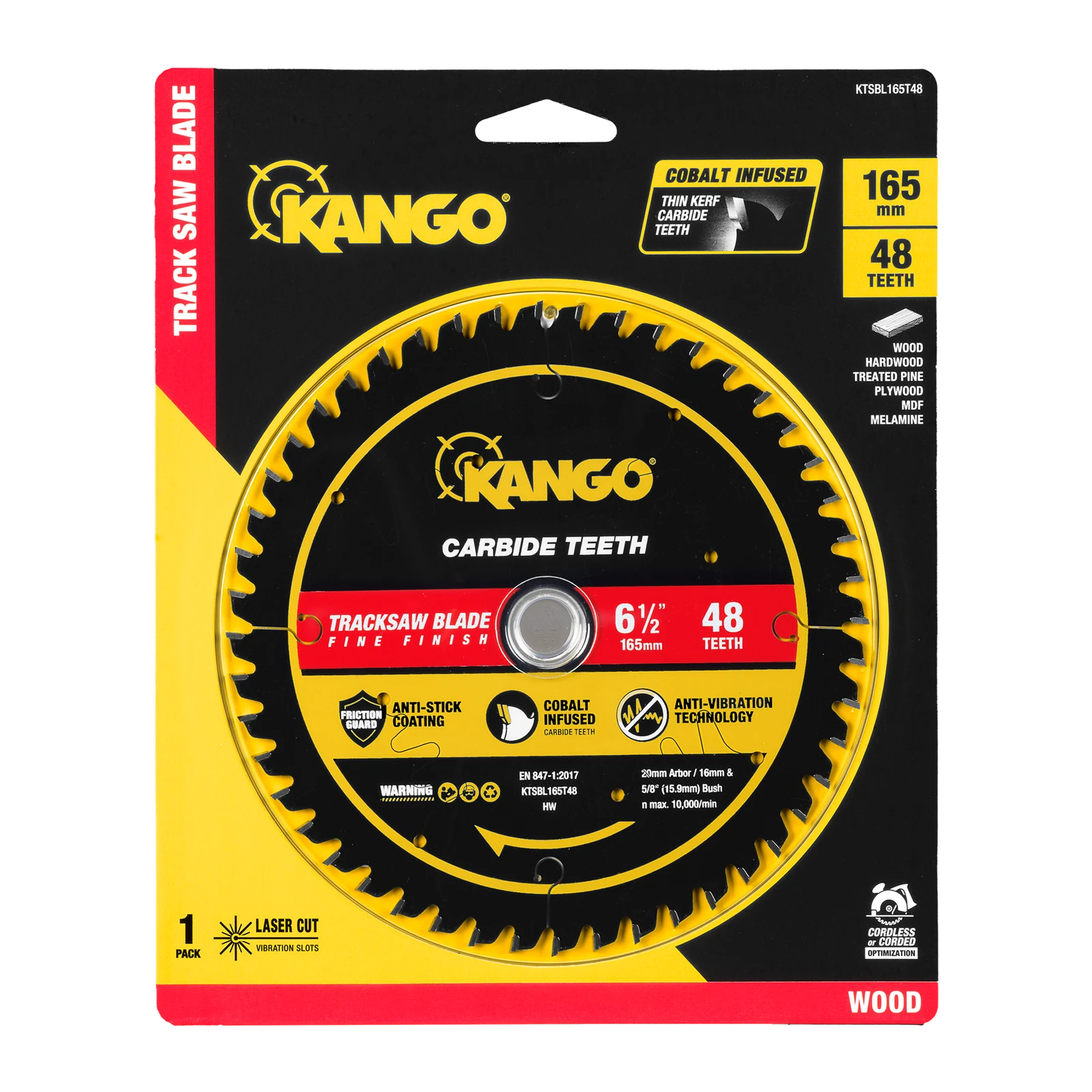 Kango 165mm 48T Track Saw Blade - Clean Cuts in Hardwood, Pine, Plywood & MDF